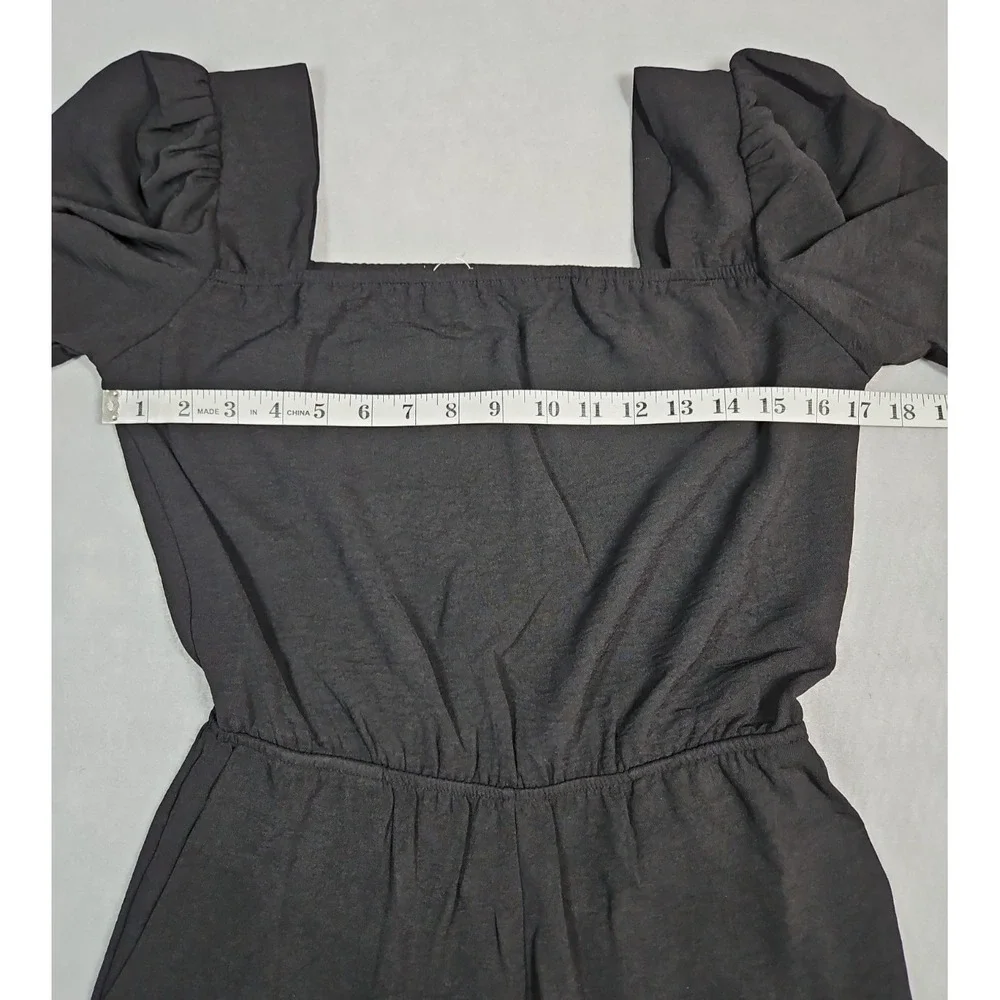Fraiche By J Womens Black Puff Sleeve Blouson Jumpsuit Size Small NWT